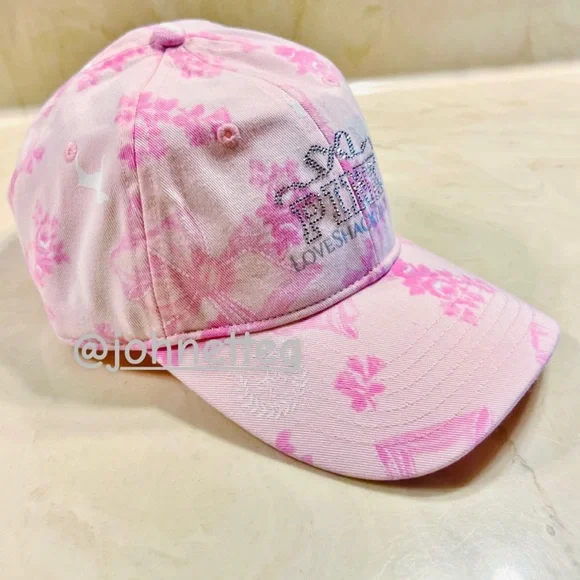 🎀PINK x LoveShackFancy Baseball Hat Beaux Icons Pink Floral Bling Diamante Logo